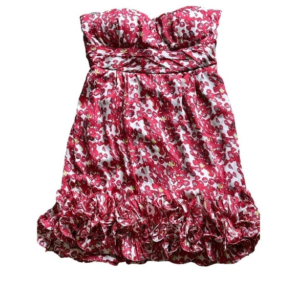 Minuet red/white abstract floral silky strapless minidress, large, flirty, prom - Picture 1 of 7